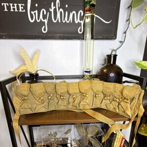 Vintage Military Surplus Canvas Ammo Pouch Bandolier with Multiple Pockets